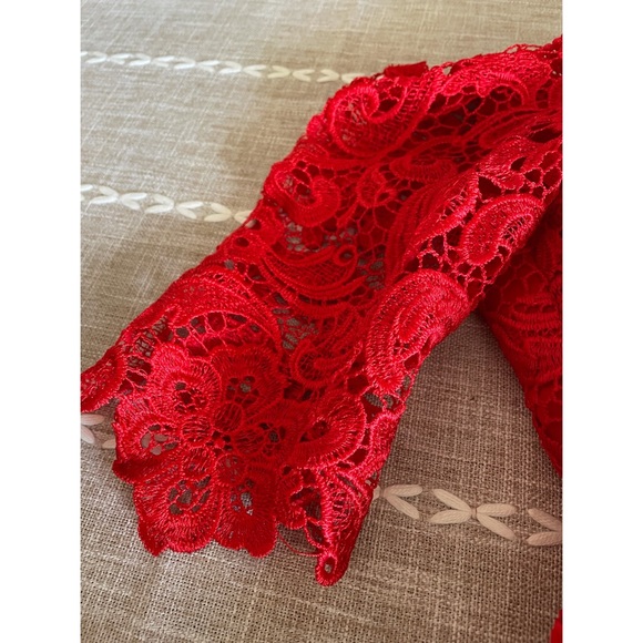 Red medium sleeves lace Cocktail Dress - Picture 7 of 8